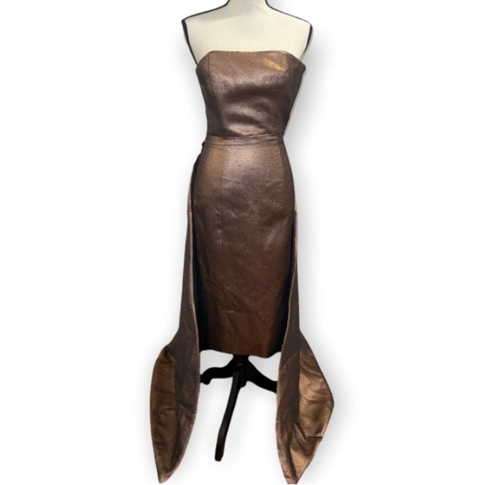 TY-LR Copper metallic brown gown Gold Evening Dress Detachable Cape size xxs